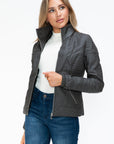 YMI Faux Layered Double-Zipper Jacket with Fuzzy Hood