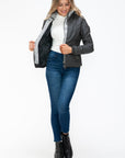 YMI Faux Layered Double-Zipper Jacket with Fuzzy Hood