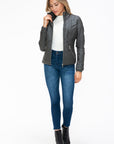 YMI Faux Layered Double-Zipper Jacket with Fuzzy Hood