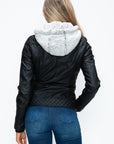 YMI Faux Layered Double-Zipper Jacket with Fuzzy Hood