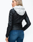 YMI Faux Layered Double-Zipper Jacket with Fuzzy Hood