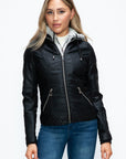 YMI Faux Layered Double-Zipper Jacket with Fuzzy Hood