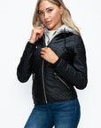 YMI Faux Layered Double-Zipper Jacket with Fuzzy Hood