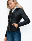 YMI Faux Layered Double-Zipper Jacket with Fuzzy Hood