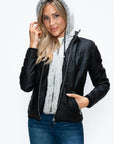 YMI Faux Layered Double-Zipper Jacket with Fuzzy Hood