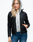 YMI Faux Layered Double-Zipper Jacket with Fuzzy Hood