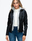 YMI Faux Layered Double-Zipper Jacket with Fuzzy Hood