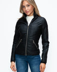 YMI Faux Layered Double-Zipper Jacket with Fuzzy Hood