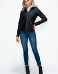 YMI Faux Layered Double-Zipper Jacket with Fuzzy Hood