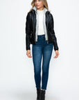 YMI Faux Layered Double-Zipper Jacket with Fuzzy Hood