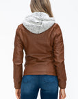 YMI Removable Faux Layered Multi-Pocket Jacket with Fuzzy Hood