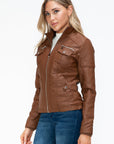 YMI Removable Faux Layered Multi-Pocket Jacket with Fuzzy Hood