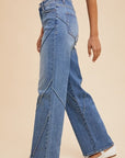 Annie Wear Decorative Seams Wide Leg Jeans