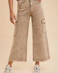 Annie Wear Raw Hem Wide Leg Jeans with Cargo Pockets