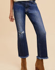 Annie Wear Distressed Raw Hem Straight Leg Cropped Jeans