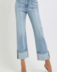 RISEN Plus Size Ankle Straight Leg Cuffed Jeans