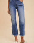 Annie Wear Distressed Raw Hem Straight Leg Cropped Jeans