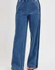 RISEN Full Size Elastic Waist Wide Leg Jeans Plus Size