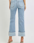 RISEN Plus Size Ankle Straight Leg Cuffed Jeans