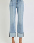 RISEN Plus Size Ankle Straight Leg Cuffed Jeans