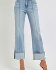 RISEN Plus Size Ankle Straight Leg Cuffed Jeans