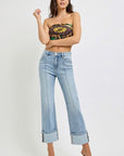 RISEN Plus Size Ankle Straight Leg Cuffed Jeans