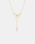 Stainless Steel Bow Pendant Necklace with Pearls