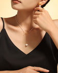 Stainless Steel Bow Pendant Necklace with Pearls