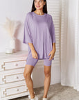 Gray Basic Bae Full Size Soft Rayon Three-Quarter Sleeve Top and Shorts Set