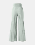 White Smoke Tied Ruched Wide Leg Pants