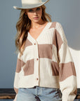 Double Take Full Size Checkered Dropped Shoulder Cardigan