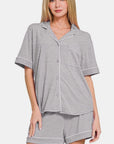 Zenana Button Down Short Sleeve Top and Shorts Lounge Set