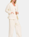 Zenana Quilted Button Up Long Sleeve Top and Pants Lounge Set