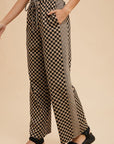 Annie Wear Drawstring Checkered Wide Leg Pants