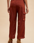 Annie Wear Wide Leg Cargo Satin Pants