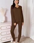 Gray Basic Bae Full Size V-Neck Soft Rayon Long Sleeve Top and Pants Lounge Set