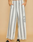 Umgee Peace Sign Patch Striped Wide Leg Pants