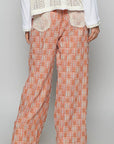 POL Lace Trim Drawstring Checkered Wide Leg Pants