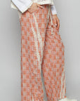 POL Lace Trim Drawstring Checkered Wide Leg Pants