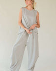 Davi & Dani Drawstring Hem Round Neck Tank and Pants Set