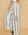 Umgee Peace Sign Patch Striped Wide Leg Pants