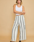 Umgee Peace Sign Patch Striped Wide Leg Pants