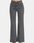 Zenana Acid Washed Frayed Hem Bootcut Jeans