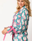 Tied Printed Collared Neck Long Sleeve Top and Shorts Set