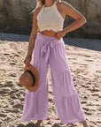 Dim Gray Tied Ruched Wide Leg Pants