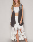 POL Embroidered Pearls Open Front Sleeveless Cardigan