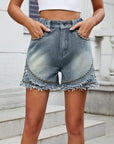 Raw Hem Studded Denim Shorts