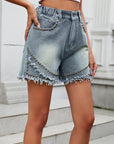 Raw Hem Studded Denim Shorts