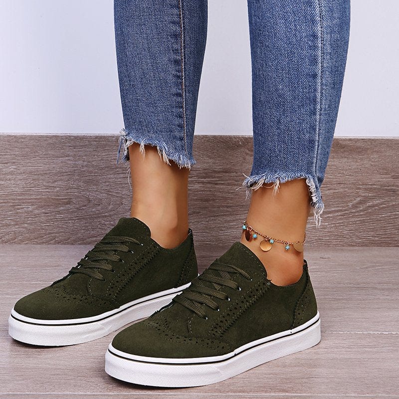 Dark Gray Suede Lace-Up Flat Sneakers