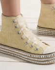 Beast Fashion Glitter Lace-Up Studded Platform Sneakers